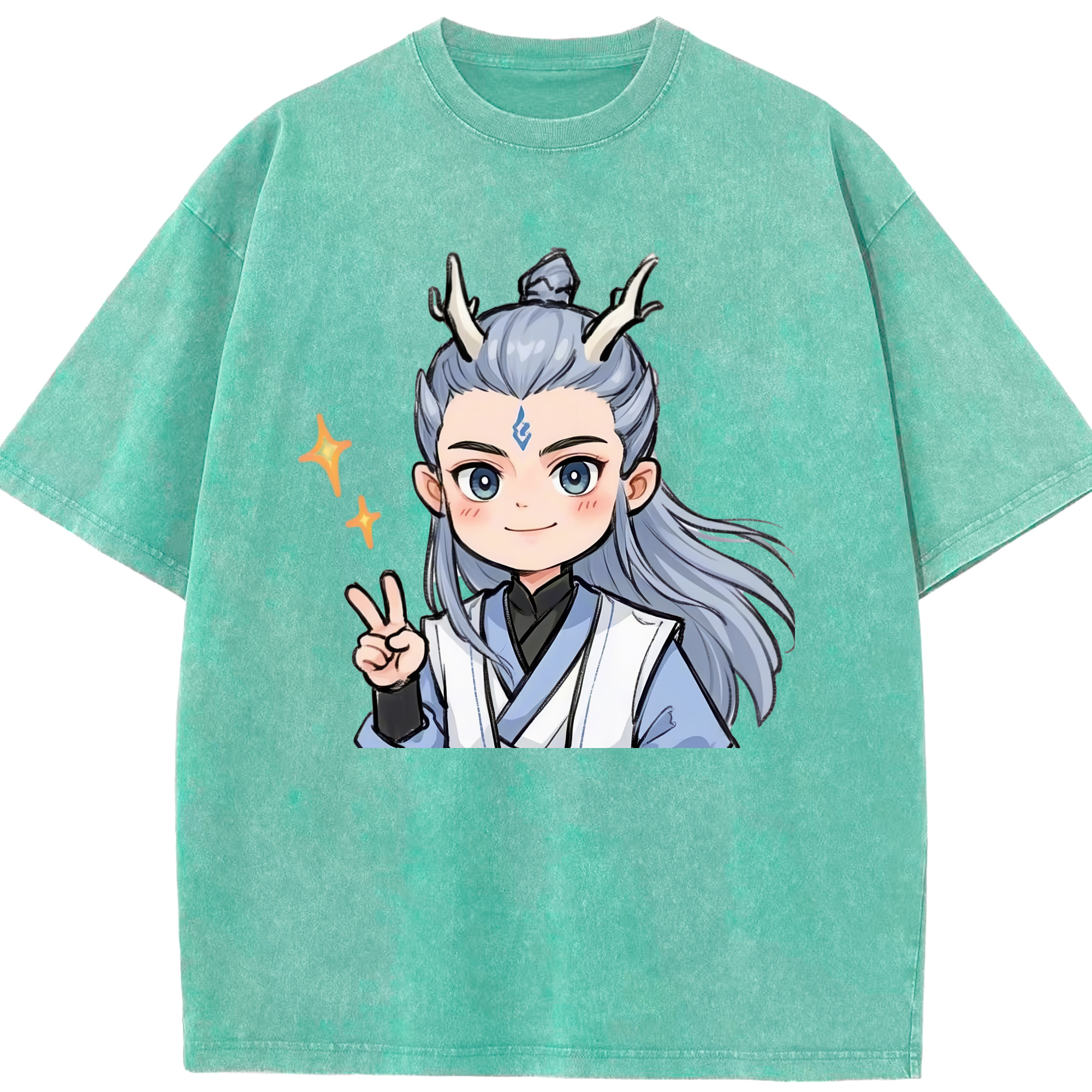 （画像用） Ne Zha 2 ナタ 魔童の大暴れ 綿100% ヴィンテージ風 半袖Tシャツ（フロントプリント）